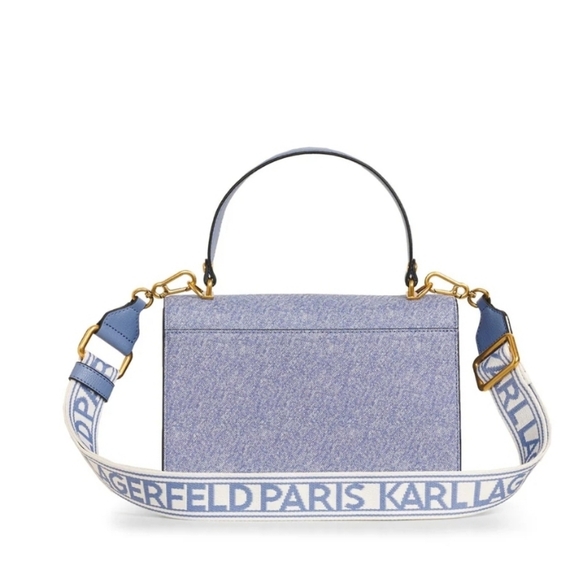 🔹️Karl Lagerfeld 🔹️Simone Flap Multi Rivet DENIM  Crossbody NWT - Picture 2 of 4